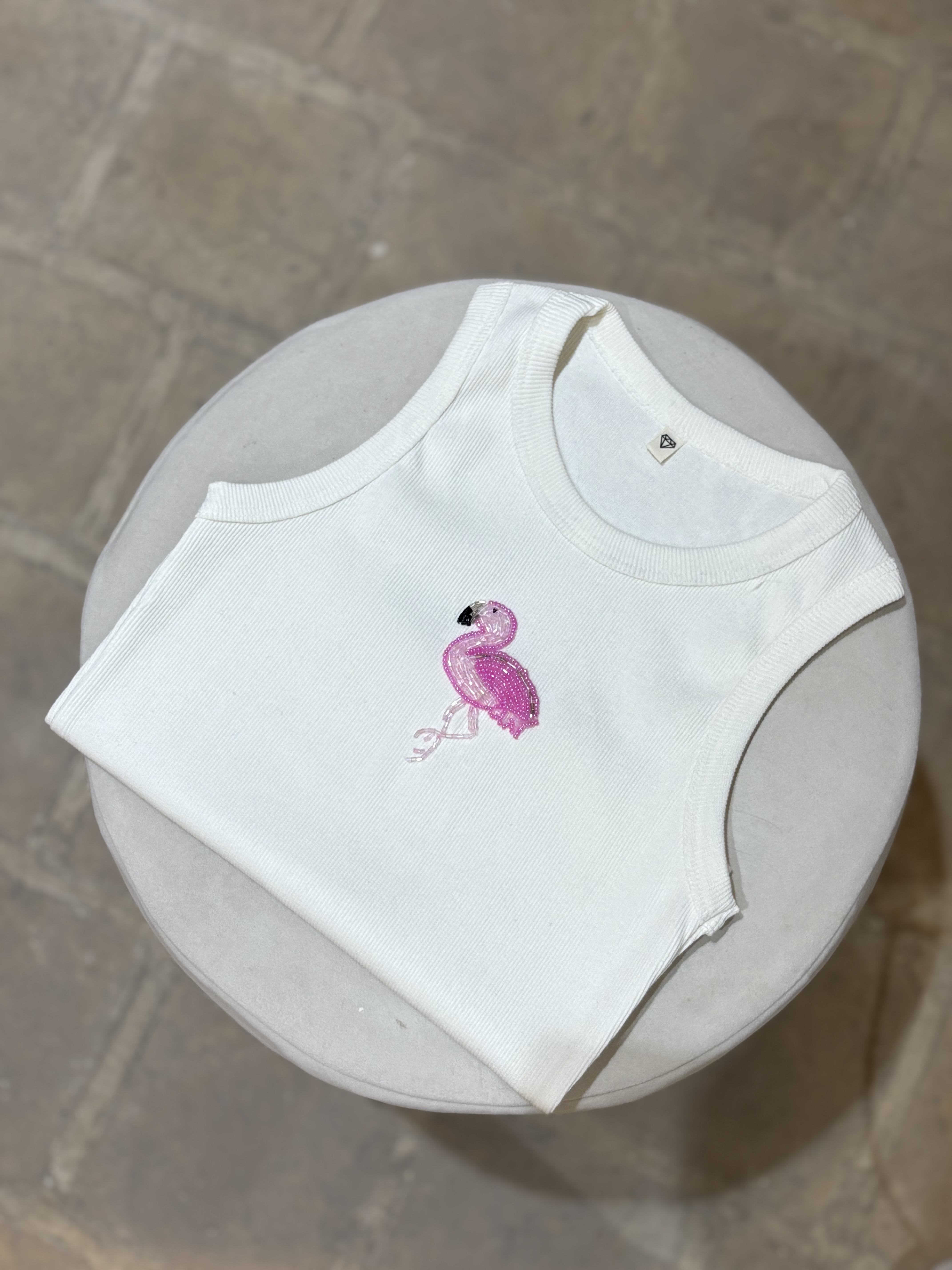 کراپ تاپ کبریتی جواهردوزی شده با طرح فلامینگو flamingo